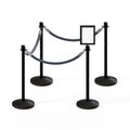 Montour Line Stanchion Post and Rope Kit Black, 4CrownTop 3Gray Rope 8.5x11V Sign C-Kit-3-BK-CN-1-Tapped-1-8511-V-3-PVR-GY-PS